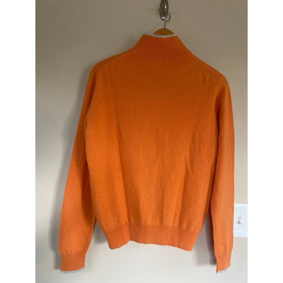 Neiman Marcus Mens Cloud Cashmere 1/4 Zip Sweater Size Medium Orange - Picture 2 of 3